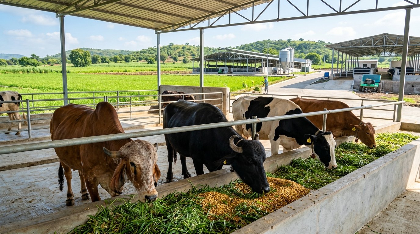 Healthy Cows and Buffaloes on Farm